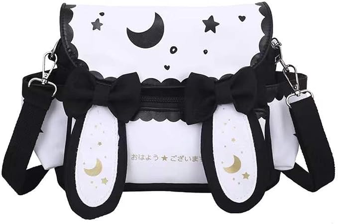 Japanese Kawaii Bunny Ear Backpack with Cute Manga Girl School Backpack Book Bag Satchel Student Teen JK (Small, Black)