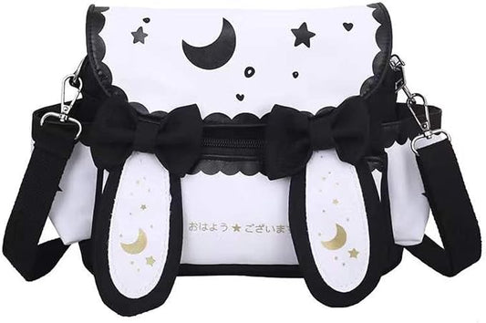 Japanese Kawaii Bunny Ear Backpack with Cute Manga Girl School Backpack Book Bag Satchel Student Teen JK (Small, Black)