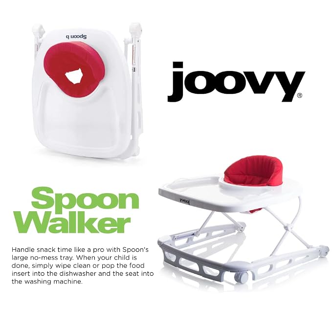Joovy Spoon Baby Walker & Activity Center Featuring Three Adjustable Heights, Extra-Large Tray, and 30 lb Weight Capacity - JPMA Safety Certified, Red