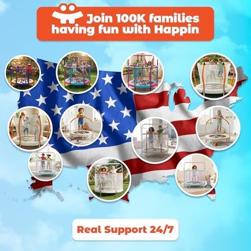 Happin® 55’’ Trampoline for Kids with Safety Enclosure, Indoor & Outdoor Toddler Trampoline, Ultra Safe Design with Multi Activity Accessories, Perfect Toddler Gift for Boys & Girls Ages 1–8