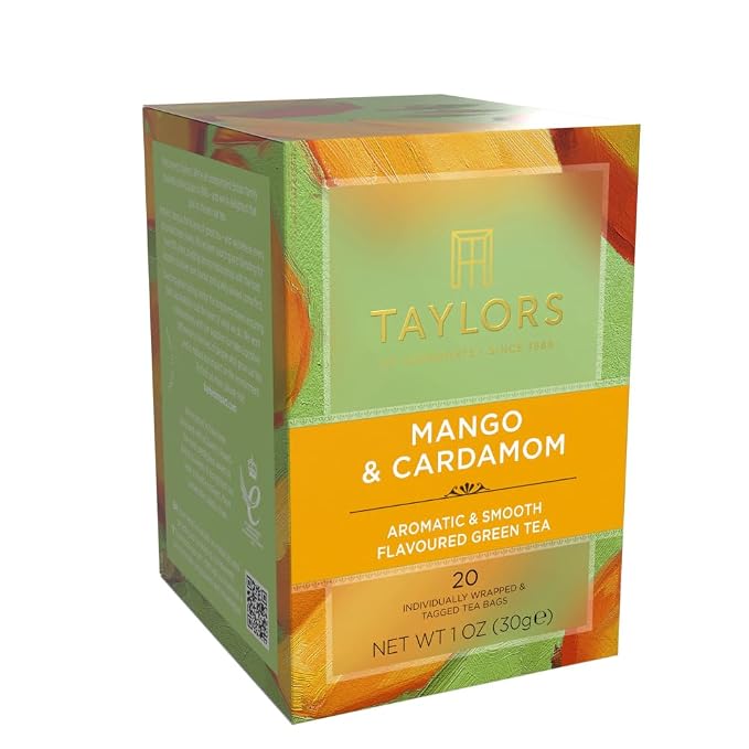 Taylors of Harrogate Mango & Cardamom, Green Tea, Individually Wrapped Bags, 20 Count (Pack of 1), Delicate, Refreshing and Sweet, Caffeinated, Enjoy Hot or Iced, 20 Teabags
