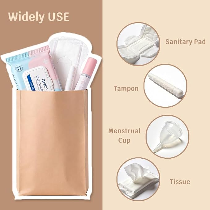 Sanitary Pad Disposal Bags, 100 Count, Waterproof, Odor Controlling, Eco-Friendly Kraft Paper Bags