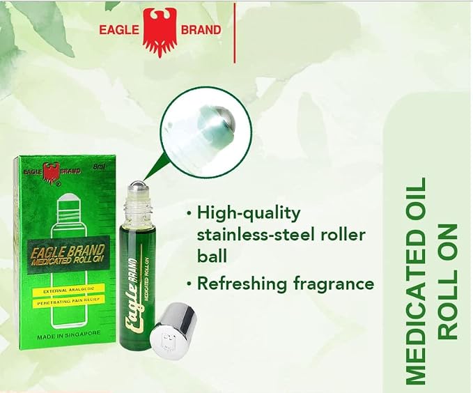 3 Packs - Twin Green Roll On Essential - Sau Chai Dau LAN Con O Xanh - 8mL per Bottle x 6 Bottles per Order - Made in Singapore