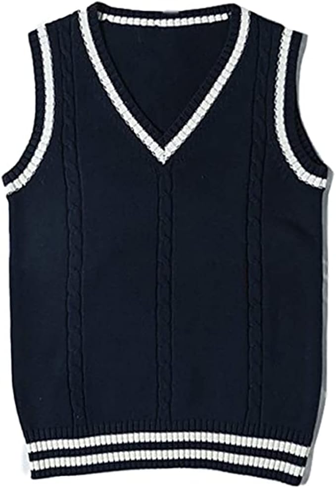 jinghuiyue Women’s V Neck Sweater Vest School Uniform Solid Color Sleeveless Knit Sweaters Pullover Tank Tops