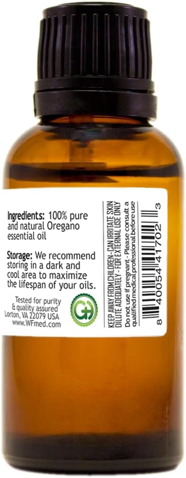 Oregano Essential Oil – 100% Pure & Undiluted – 1 fl oz (30 ml) Amber Glass Bottle w/Euro Dropper – GreenHealth