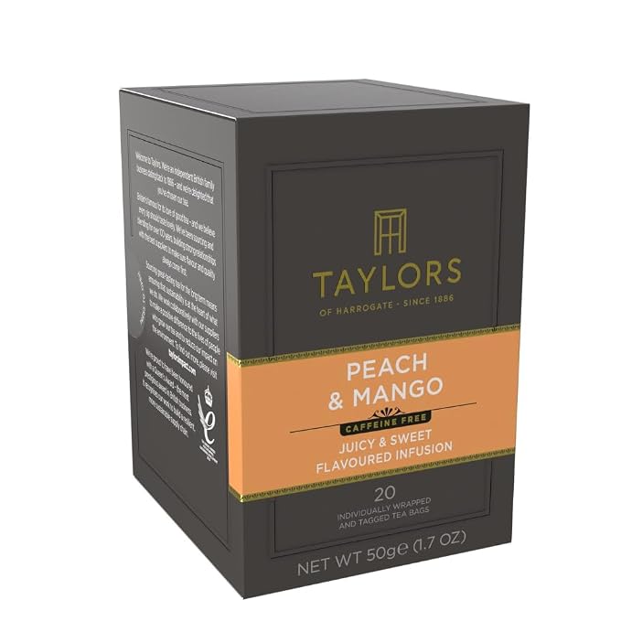 Taylors of Harrogate Peach & Mango, Herbal Tea, Individually Wrapped Teabags, 20 Count (Pack of 2), Juicy, Smooth, and Subtly Sweet, Caffeine-Free, Enjoy Hot or Iced, 20 Teabags