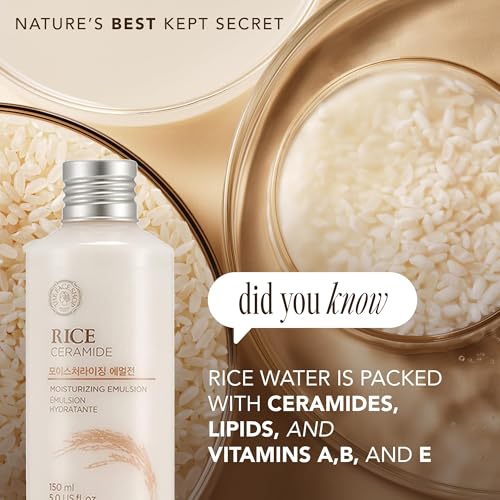 The Face Shop Rice Ceramide Moisturizing Emulsion, Hydrating with Rice Water, Targets Dryness, Strengthens Skin Barrier, Lightweight, Korean Skin Care, 5.0 fl. oz. (Pack of 2)