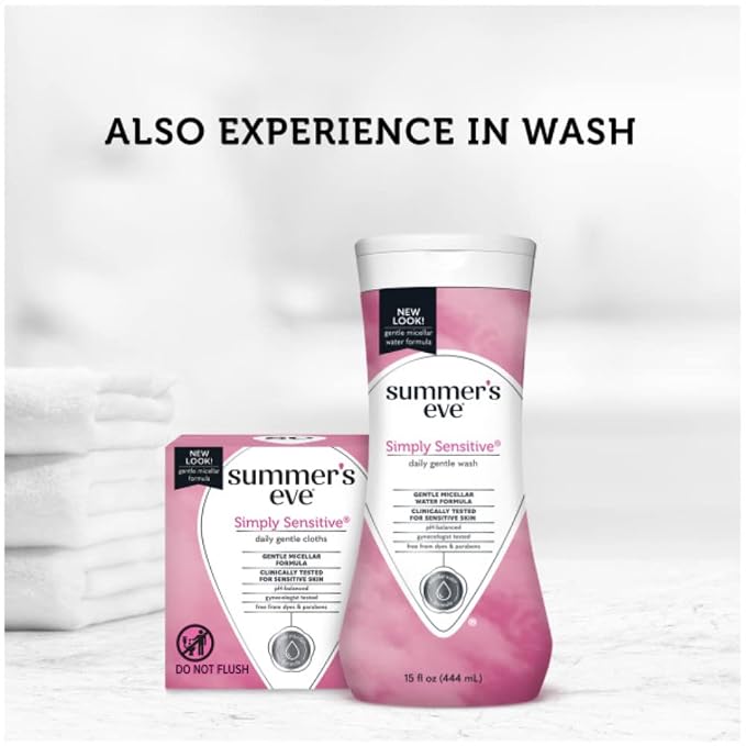 Summer's Eve Feminine Cleansing Cloths | Sensitive Skin | 16 Each | Pack of 2