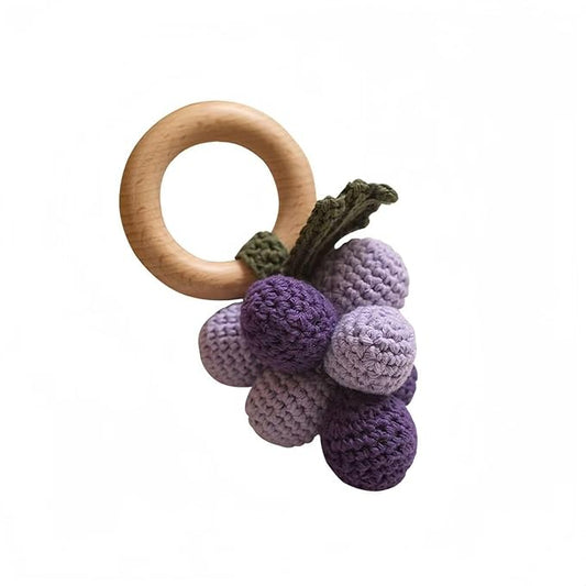 Wooden Baby Rattle Toys Stuffed Crochet Rattle with Teether Ring for Newborn Babies Fruit Wooden Teether Toy Infant Toddler Handcrafted Crochet Rattles Cute Shower Gifts for Boy and Girls