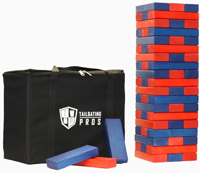 Tailgating Pros Premium Giant Toppling Timbers with Carrying Case – Choose Your Team Colors! Jumbo Outdoor Yard Game, Tower Grows to Over 5 Feet!