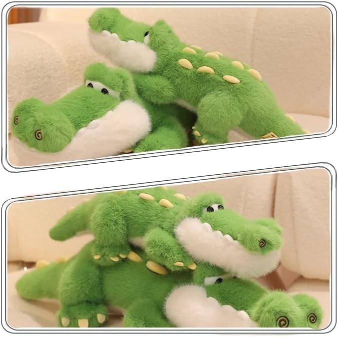 ELAINREN Furry Realistic Crocodile Plush Pillow Soft Green Alligator Stuffed Animal Toy Fluffy Gator Plushie Doll Gifts for Xmas/27.6''