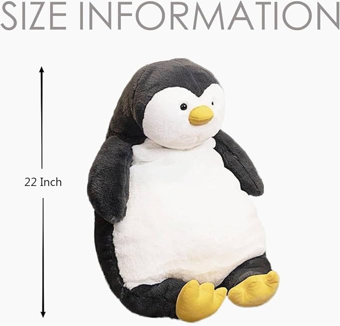 ARELUX Giant 22in Big Penguin Plush Large Stuffed Animal Hugging Pillow: Soft Jumbo Sleeping Body Warm Fluffy Pillow Adorable Chubby Plushie Toy Gifts for Boys Girls