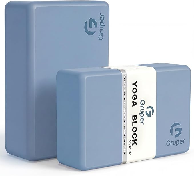 Gruper Yoga Blocks 2 Pack, 9"x6"x3" Exercise Blocks High-Density EVA Foam Blocks with Soft Non-Slip Surface, Lightweight Yoga Props for Yoga Pilates Meditation & Stretching