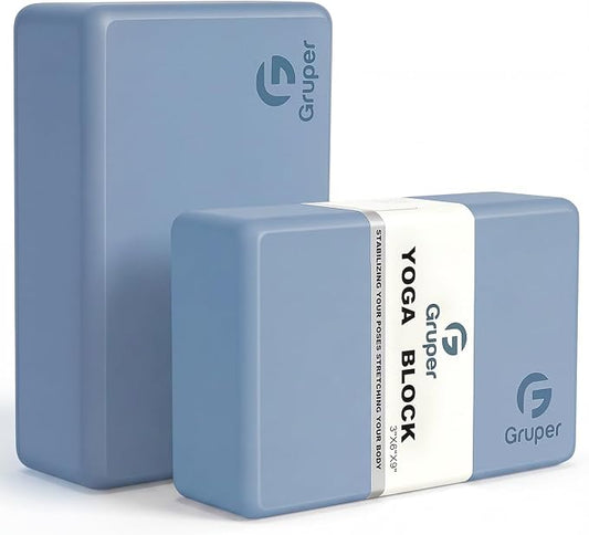 Gruper Yoga Blocks 2 Pack, 9"x6"x3" Exercise Blocks High-Density EVA Foam Blocks with Soft Non-Slip Surface, Lightweight Yoga Props for Yoga Pilates Meditation & Stretching