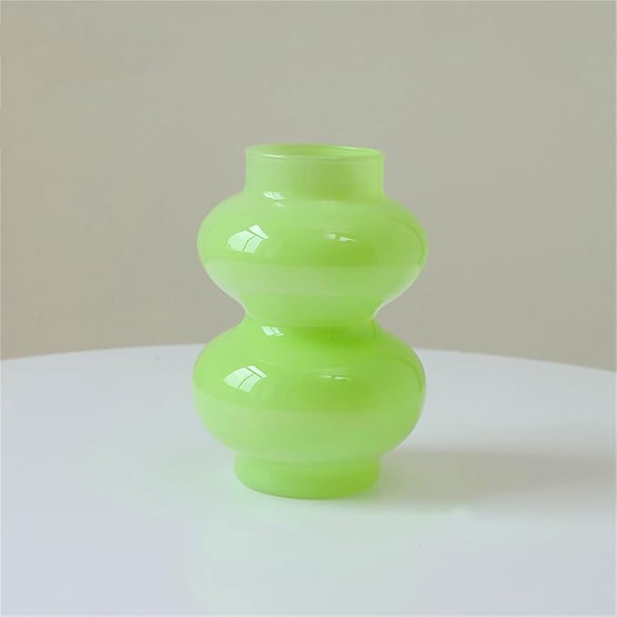 JSPYFITS Glass Hydroponic Flower Vase, Double Balls Colored Glasses Bubble Vases for Flower, 7 Inches Glass Funky Vase for Home/Office/Weddings/Party Table Flower Décor (Milky Green)