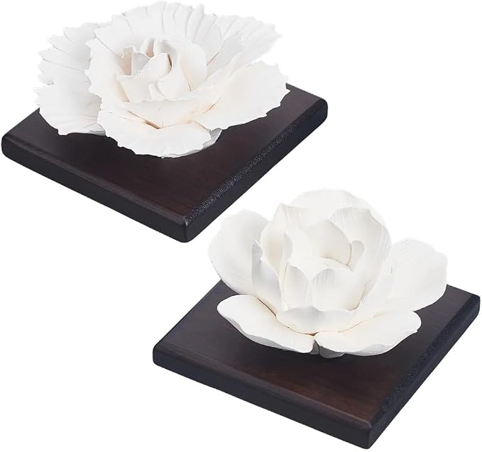 INFUNLY 2 Pcs Lotus Essential Oil Diffuser Stone Plaster Scent Diffuser with Square Base 3.4x3.4 Lotus Peony Diffuser Stone Kit Insertable Reed Peony Aromatherapy Stone for Desk Office Home Gift