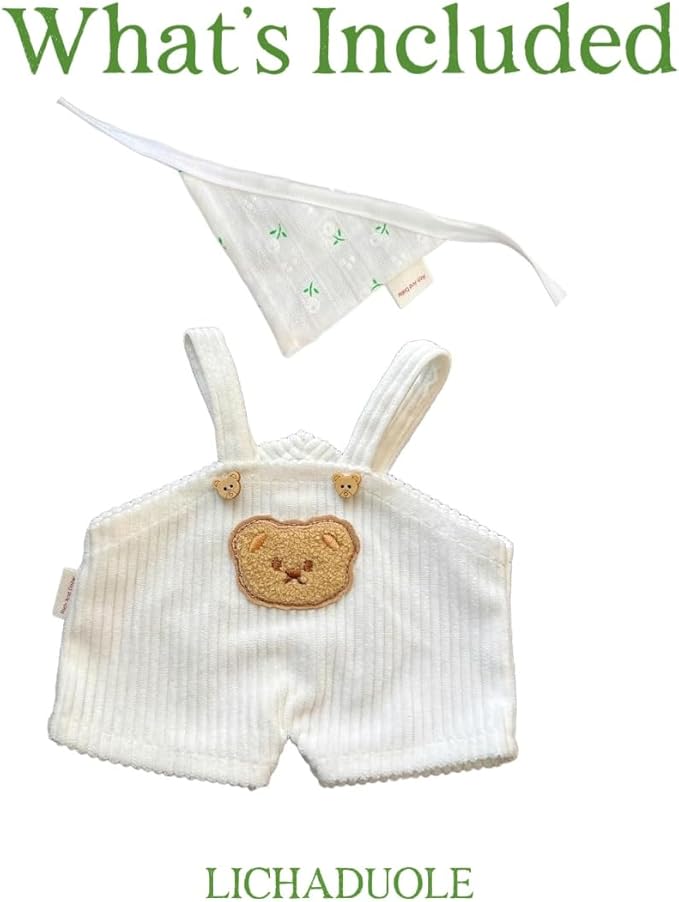 14-15"/36cm Bartholomew Overalls Set with Reversible Bandana 2-Piece Clothes for Teddy Bear（NO Doll）
