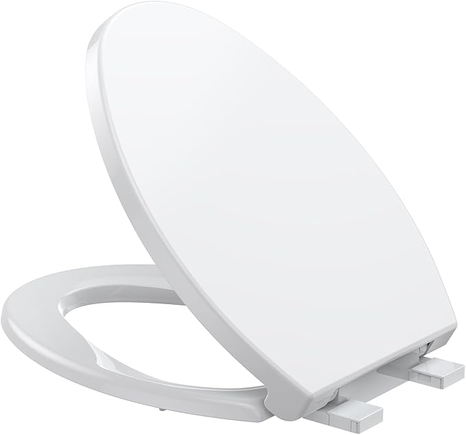 Elongated Toilet Seat Cover – PP Quick Release Flat Lid Toilet Seat, White Soft Close Design for Easy Cleaning & Comfortable Use