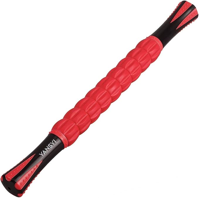 YANSYI Professional 9-Roller Deep Tissue Massage Stick - Portable Muscle Recovery Roller for Athletes, Relieves Post-Workout Soreness & Leg/Back Pain - Portable Physio Tool (Red)
