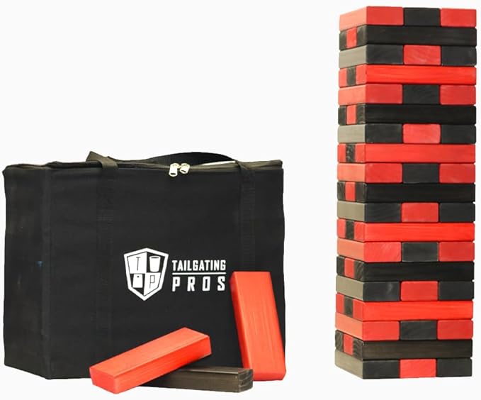 Tailgating Pros Premium Giant Toppling Timbers with Carrying Case – Choose Your Team Colors! Jumbo Outdoor Yard Game, Tower Grows to Over 5 Feet!