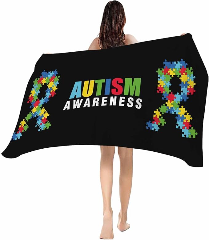 YOUNGKIDS Abstract Retro Oversized Beach Towels - 35x70in Microfiber Beach Towels Autism Awareness Jigsaw Blocks Pieces Black Quick Dry Lightweight Beach Pool Towel for Travel Camping Yoga