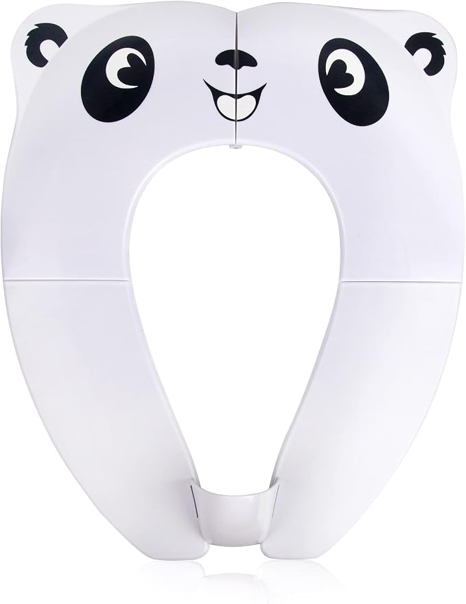 Travel Toddler Toilet Seat, Portable Toilet Training Seat for Kids, Foldable Toilet Seat Toddler in ABS Material with 8 Anti Slip Silicon Pads and 1 Carry Bag, White Panda