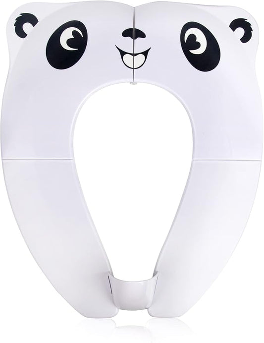 Travel Toddler Toilet Seat, Portable Toilet Training Seat for Kids, Foldable Toilet Seat Toddler in ABS Material with 8 Anti Slip Silicon Pads and 1 Carry Bag, White Panda