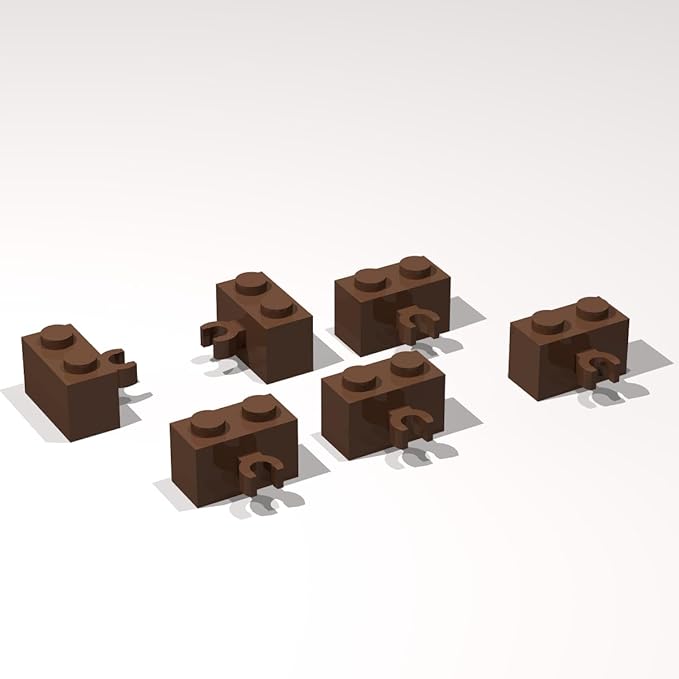 Classic Building Brick Bulk, Modified 1x2 with Open O Clip Thick (Vertical Grip) 120 Piece, Compatible with Lego Parts and Pieces: (Color:Brown)