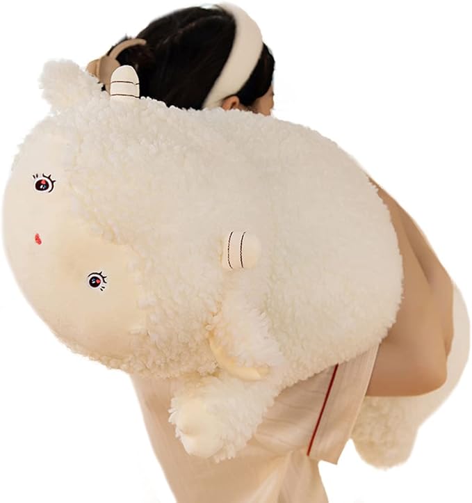 ELAINREN Cuddly Cream Lamb Plushies Dolls Ultra-Soft Big White Sheep Stuffed Animals Pillow Fluffy Curly Sheep Plush Farm Toy Gifts/23.6''