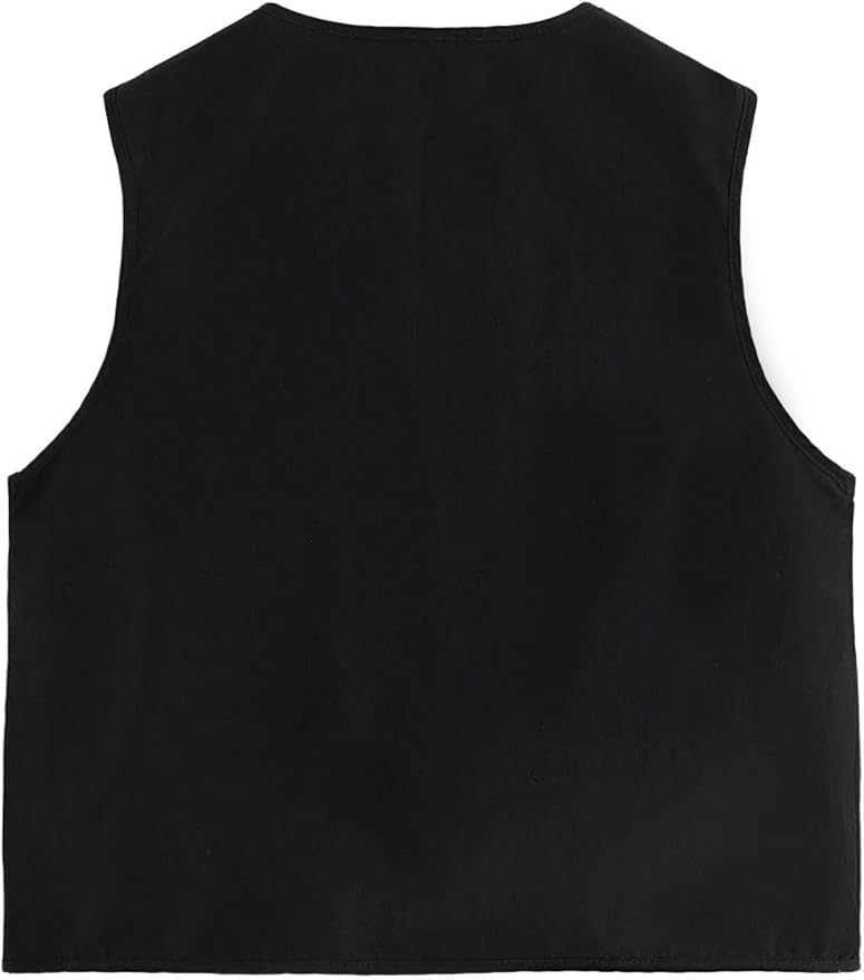 Verdusa Boy's Pocket Front Buckle Sleeveless Cargo Vest Jacket