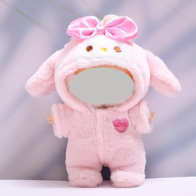 Pink Bunny Clothes for Doll, 17cm Clothes Set for Dolls, Cute Doll Keychain Accessories, Furry Faking Animal Style Outfit for 15 / 17cm Doll's Jumpsuit