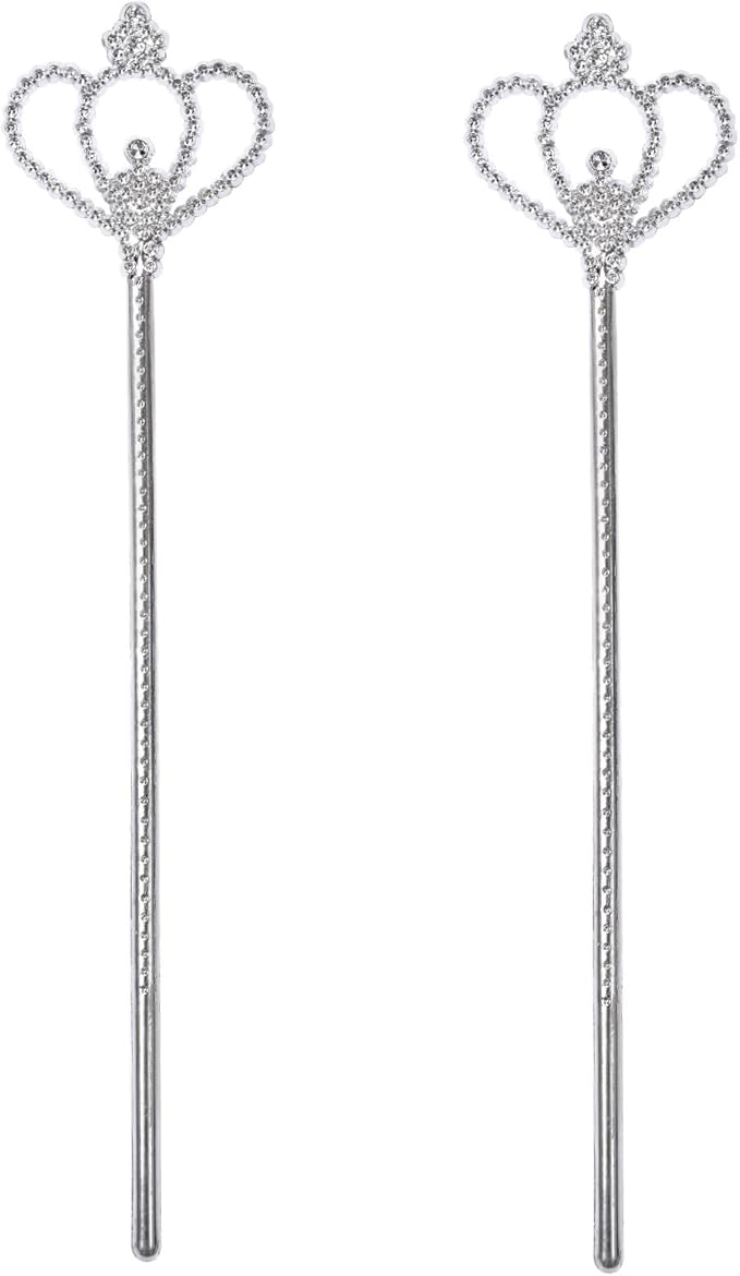 2 Pack Silver Princess Star Wand, Crown Wands Angel Magic Wand for Girls Birthday,Dress up and Halloween Costume Supplies (Silver Crown)