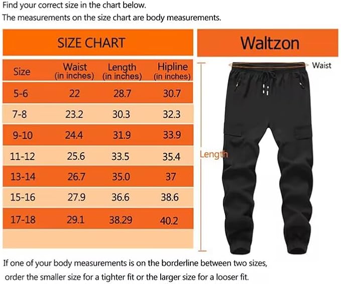 Boy's Cargo Joggers Pants Youth Quick Dry Hiking Lightweight Pants for Sports Outdoor with Zipper Pockets