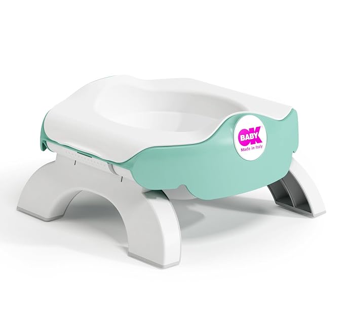OKBABY On The Spot 3 in 1 Travel Potty Seat - Compact & Lightweight Design - Features Non-Slip Rubber Base - Removable Inner Bowl - Toilet Training Seat for Toddlers & Children, Turquoise