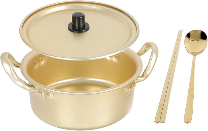 DOITOOL Korean Noodle Pot, Korean Ramen Cooking Pot with Lid Spoon and Chopsticks, Korean Ramen Noodle Pot for Cooking, Soup, Pasta, Stew and More