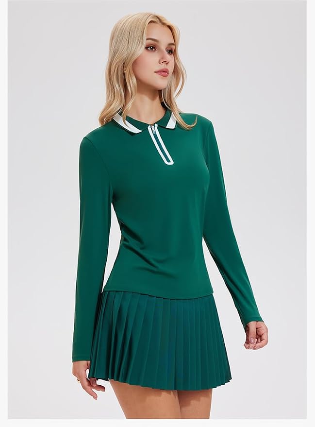 Tennis Skirt Sets for Women Zipper Color Block High Waisted Golf Polo Two Piece Skirt Set Women 2 Piece Outfits