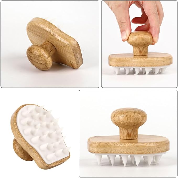 FOMIYES Bamboo Wooden Scalp Massage Brush Hair Wash Scrubber for Deep Scalp Cleaning and Dandruff Removal Comfortable Shampoo Massager for Daily Hair Care
