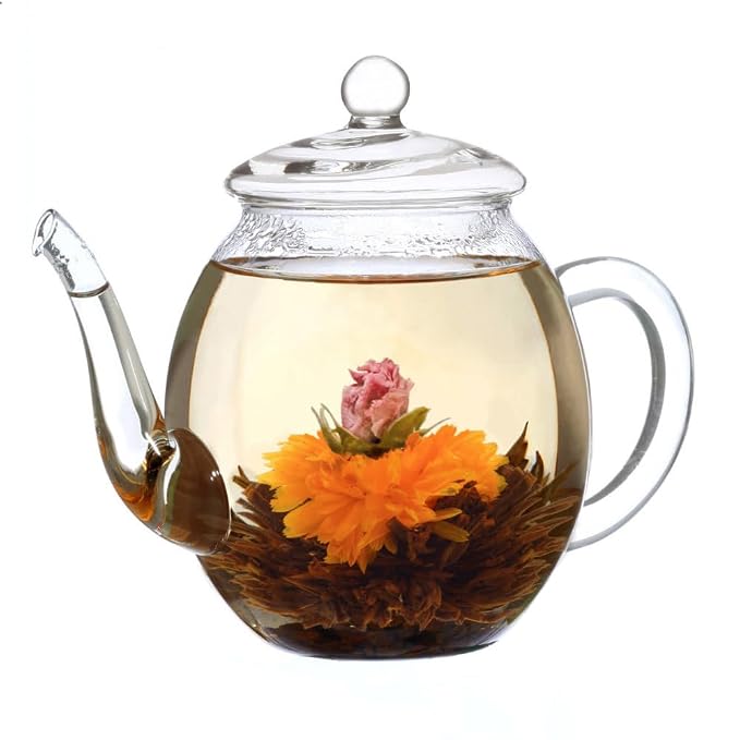 Creano Flowering Tea – Flower Tea Ball Gift set with 17oz Glass Teapot - Black tea