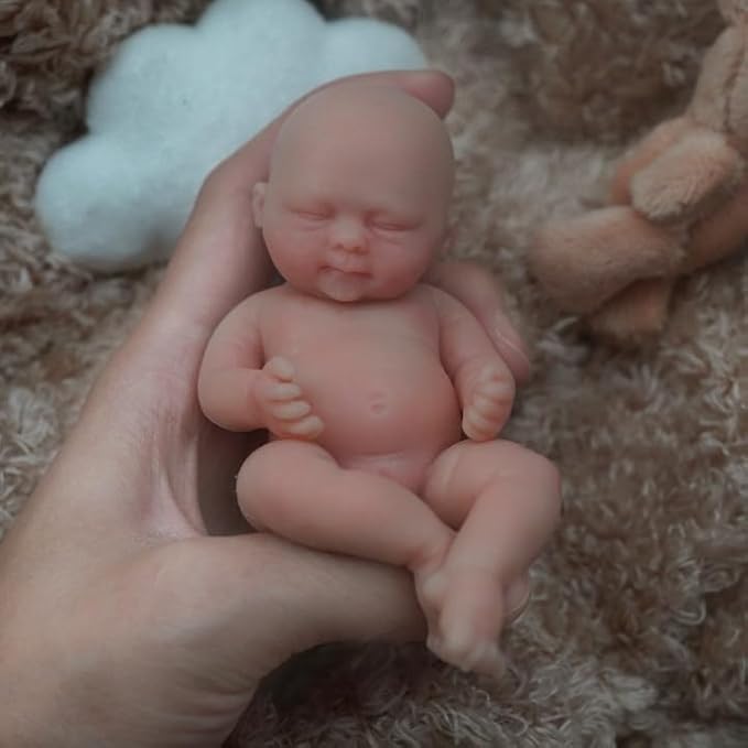 Mire & Mire 4.5 Inch Micro Sleeping Full Silicone Mini Baby Doll with Feeding Accessories Realistic Doll for Children 3+