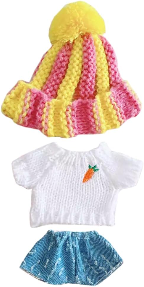 niannyyhouse 10cm-15cm Plush Doll Clothes Hat Sweater Jeans Compatible with 17cm Labubu Doll Dress Up (a8)