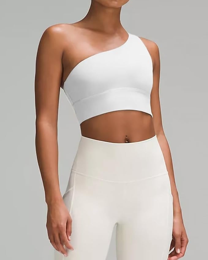 Queenie Ke Womens One Shoulder Sports Bra Left Side Strap Yoga Bras Gym Training Workout Crop Tops