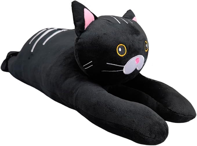 ELAINREN PP Cotton Big Black Kitten Stuffed Doll Cuddly Lying Kitty Plush Toy Cushion Ultra-Soft Cat Shape Plushies Pillow Decor Gifts/31.5''