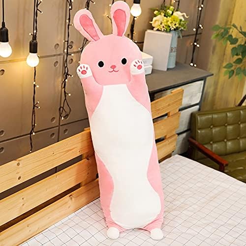 Long Rabbit Plush Toy Pillow Soft Pink Rabbit Plush Pillow Long Stuffed Animal Toy Gift for Kids Girlfriend 110cm