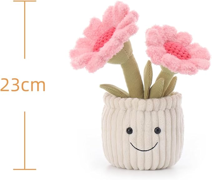 Apricot Lamb Soft Sunflower Plant Plush Toy, Stuffed Pink Flower Pot, Kawaii Plushie for Kids, 9"