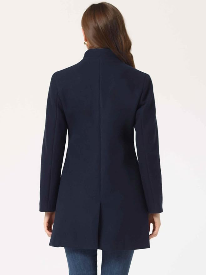 Allegra K Women's Winter Overcoat Mid-Long Stand Collar Single Breasted Coat Outerwear