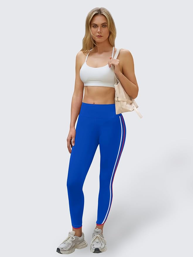 Aoysky Womens Buttery Soft Workout Leggings 25" Side Stripes High Waisted Full Length Yoga Leggings