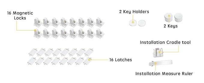 Vmaisi 32 Pack Child Safety Magnetic Cabinet Locks - Children Proof Cupboard Baby Locks Latches - Adhesive for Cabinets & Drawers and Screws Fixed for Protection
