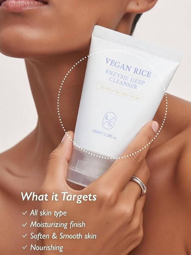LICORNE Vegan Rice Enzyme Deep Cleanser – Enzyme Foaming Cleanser, Korean Face Wash, Gentle Facial Cleanser with Rice Bran Extract, Hydrating Daily Face Wash for Smooth Skin