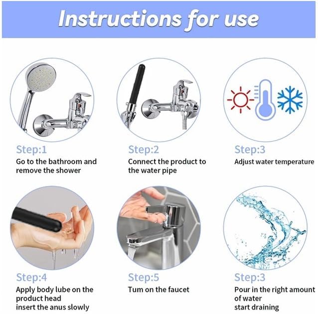 Shower Enema System with 79 Inch Hose, 3-Way Diverter, Water Control Valve for Men and Women Portable Cleaning, Enema Nozzle Kit Cleaner Attachment