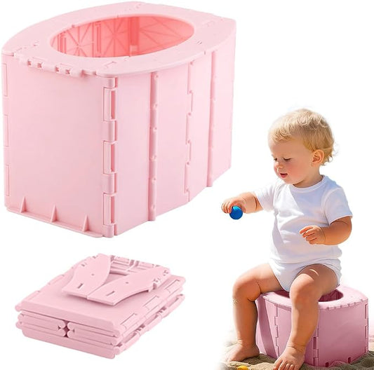 Travel Potty for Kids Portable Folding Toddler Toilet, Reusable Training Potty Seat for Outdoor Camping, Car Travel & Home Use, Easy to Clean Compact Design (Pink)